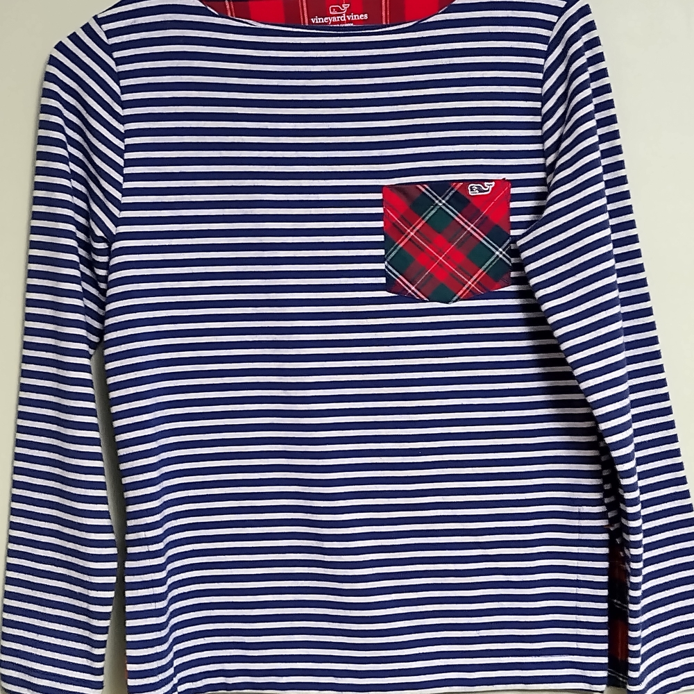 Vineyard Vines Kids Blue and White Striped Long Sleeve Tee Size L